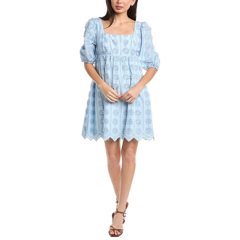 Stellah Womens Aubrey Square Neck 3d Lace Dress, Blue